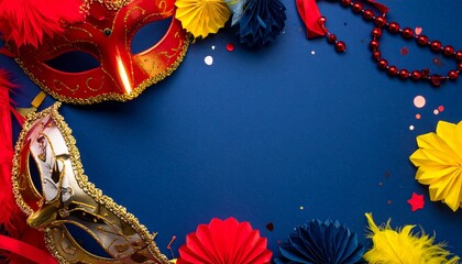 A luxurious and mysterious night masquerade concept unfolds with rich visual drama and elegance, framing an empty central space ideal for text or invitation details.