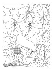 Flower pattern. Vector doodle flowers in black and white. Page adult coloring book. Coloring Flower Page.