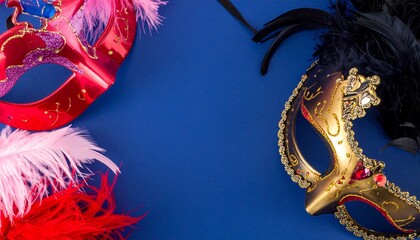 A luxurious and mysterious night masquerade concept unfolds with rich visual drama and elegance, framing an empty central space ideal for text or invitation details.