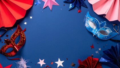 A luxurious and mysterious night masquerade concept unfolds with rich visual drama and elegance, framing an empty central space ideal for text or invitation details.