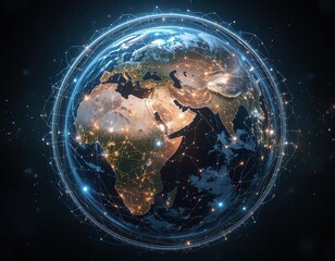 Obraz premium Digital Earth with Global Network Connectivity