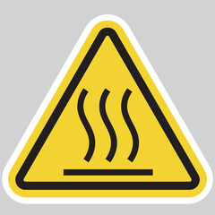 Yellow Triangle Burn Hazard Warning Sign &ndash; Hot Surface Symbol Vector Illustration for Sticker and Label