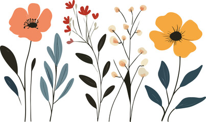 Set of bouquet vector. Watercolor floral  Watercolor set of dusty blue flowers, branches and leaves..Perfect for wedding invitation,  