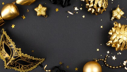 A luxurious and mysterious night masquerade concept unfolds with rich visual drama and elegance, framing an empty central space ideal for text or invitation details.