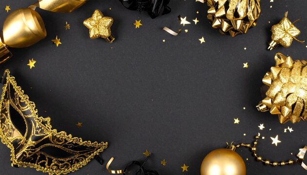 A luxurious and mysterious night masquerade concept unfolds with rich visual drama and elegance, framing an empty central space ideal for text or invitation details.