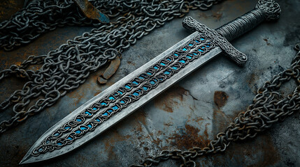 Decorative Medieval Sword with Blue Inlays at Les Médiévales de Provins Festival