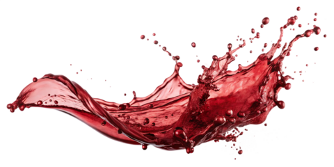 Red splashes in the air. Liquid looks like juice, red wine or blood on an isolated white background