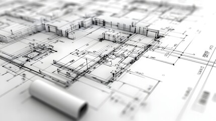 Detailed architectural blueprint design showcasing a modern house floor plan with plumbing and electrical systems illustrated.