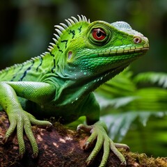 Obraz premium Green Plumed Basilisk Lizard Basiliscus plumifrons Unique Jungle Creature.