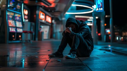 Obraz premium Lonely Figure in the City at Night