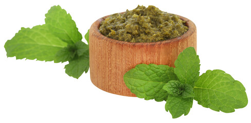 Mint pesto with fresh leaves