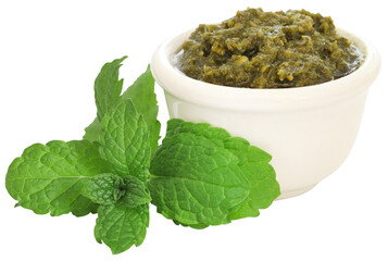 Mint pesto with fresh leaves