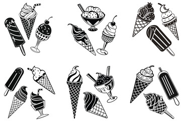 Ice Cream Silhouette Set &ndash; Black Vector Dessert Icons
