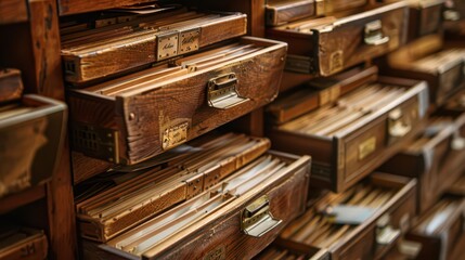 Celebrating international archives day with vintage file cabinets and documentation. Horizontal banner. Copy space. World Library Day