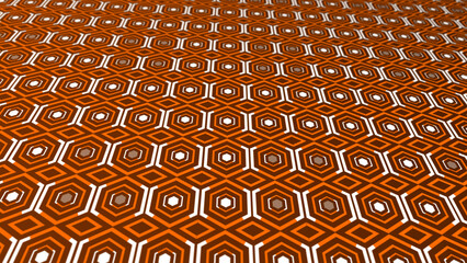 3d Orange lines moving over hexagonal pattern white color background