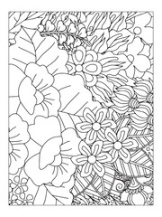 Flower pattern. Vector doodle flowers in black and white. Page adult coloring book. Coloring Flower Page.