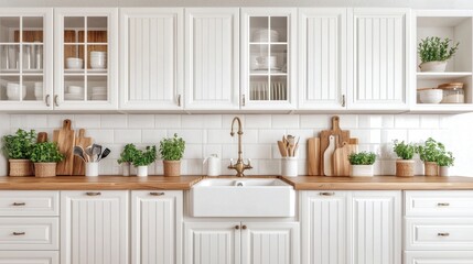 Modern White Kitchen with Natural Elements and Rustic Decor