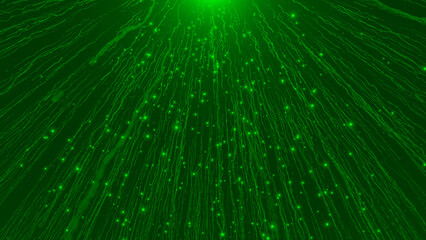 Green meteor shower wavy particles falling with sparkling particles , particles background