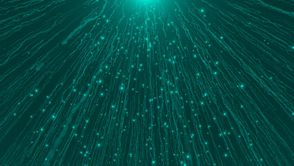Cyan meteor shower wavy particles falling with sparkling particles , particles background