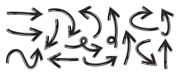 Arrows Hand Drawn Set vector collection, Grunge arrow brush drawn, doodle symbols decorative element design, simple arrows.on a white background vector illustration