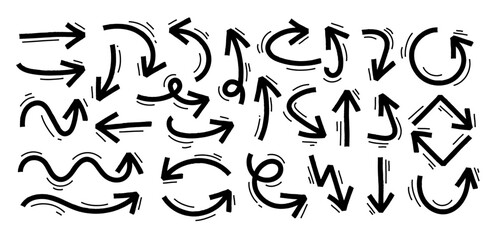 Arrows Hand Drawn Set vector collection, Grunge arrow brush drawn, doodle symbols decorative element design, simple arrows.on a white background vector illustration