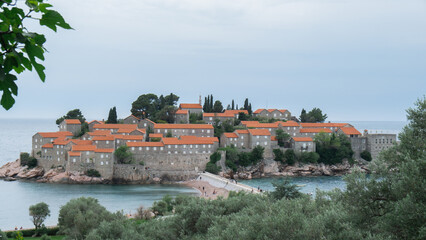 Sveti Stefan private island in Montenegro near Budva. Adriatic Sea Coast travel destination...