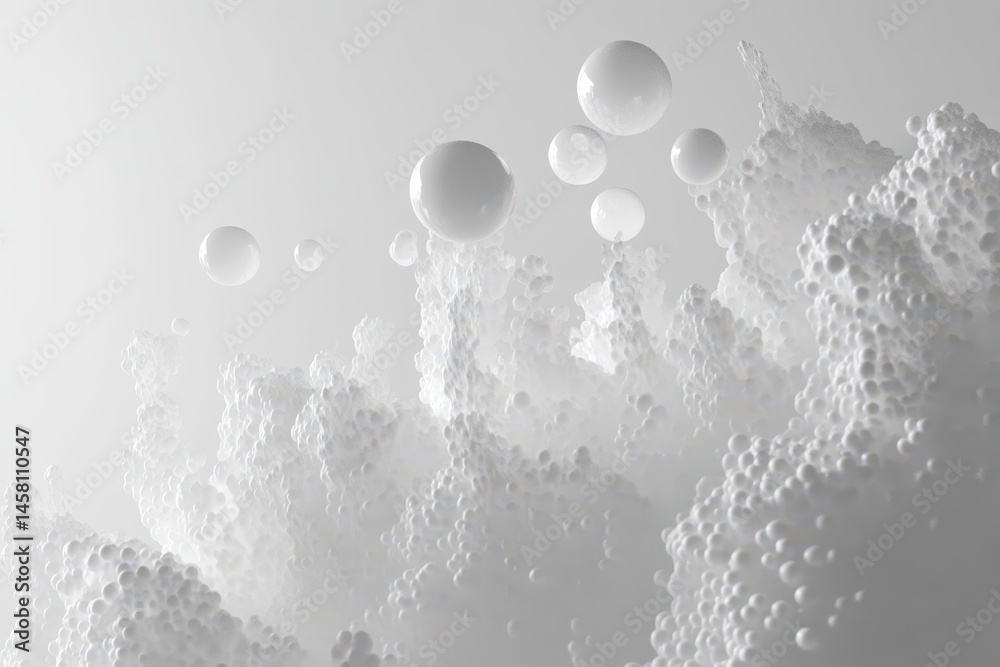 Poster Bubbles rise and expand in a tranquil, abstract environment filled with texture and depth, able 3D of a bubbles rising upwards and expanding With alpha channel