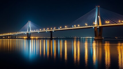 Obraz premium night view of the cross-sea bridge from a distance