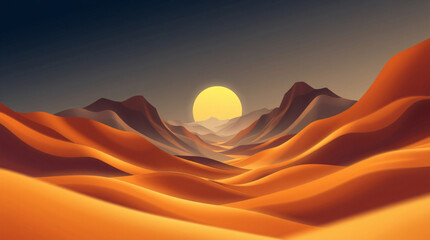 Smooth pastel hills layer gently under a flat sun on a serene abstract backdrop.
