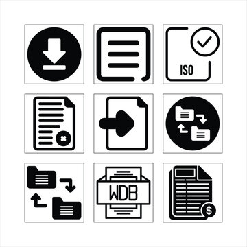 Set Of Black And White Document And File Management Icons Vector Illustration
