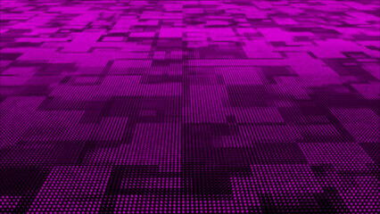 Pink particles square box pattern moving 3dtechnology cyberspace background. Digital matrix futuristic background