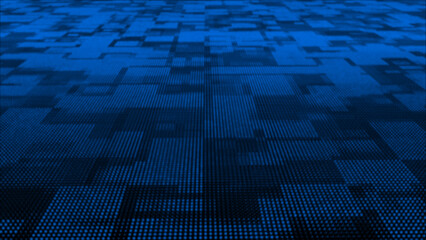 Royal blue particles square box pattern moving 3dtechnology cyberspace background. Digital matrix futuristic background
