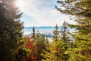 Liptov region Hiking in Tatras mountains to autumn cerenova rock view near Liptovsky Mikulas , slovakia.