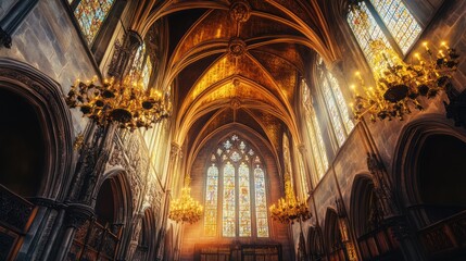 Magnificent Gothic Cathedral Interior: A Symphony of Light and Stone