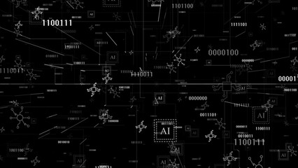 white 3d technology element artificial intelligence matrix black background , cyberspace background