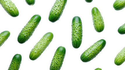 Floating Green Cucumbers on Transparent Background, PNG
