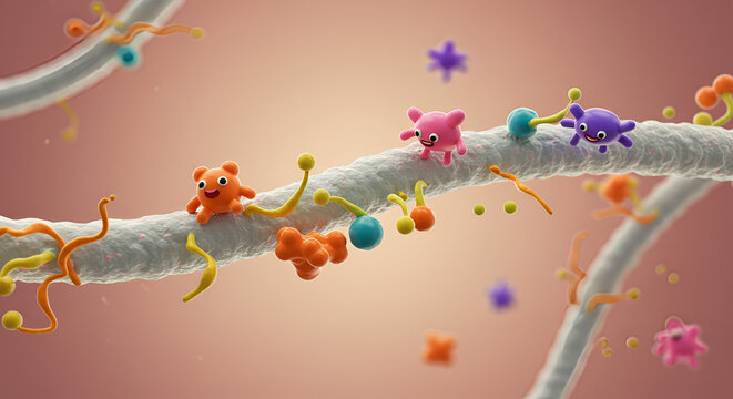 Motor Proteins Transporting Cargo Along Microtubules &ndash; Intracellular Transport Illustration