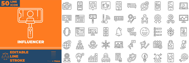 Influencer Line Editable Icons set. Vector illustration in modern thin line style of influencer icons: passion, creator, celebrity, etc