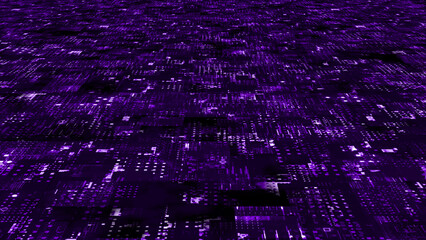 Motion graphic 3D digital technology futuristic Purple particles background. Technological and motion particles background