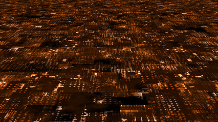 Motion graphic 3D digital technology futuristic Orange particles background. Technological and motion particles background