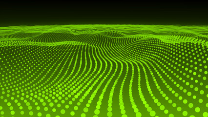Lime green particle mesh wave Cyber technology background , Seamless animation of mesh wave...