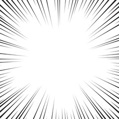 Obraz premium Comic book white and black radial lines background. Superhero action, explosion background, manga speed frame, vector illustration