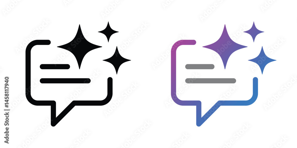 Poster ai message icons. artificial intelligence chat assistant or text generator symbol with speech bubble