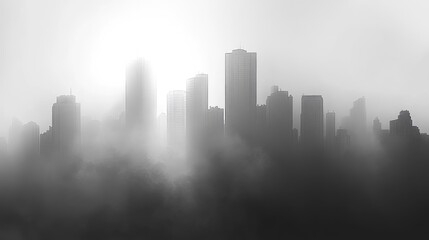Fototapeta premium Cityscape Disappearing into the Mist: A Modern Metropolis Engulfed
