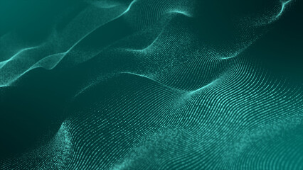 Cyan color digital particle wave in cyberspace abstract background ,cyber background or technology background
