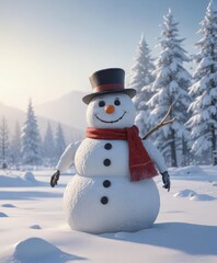 Obraz premium Frosty snowman in vast snowscape; winter gear scattered nearby , isolated, sport, ice skates