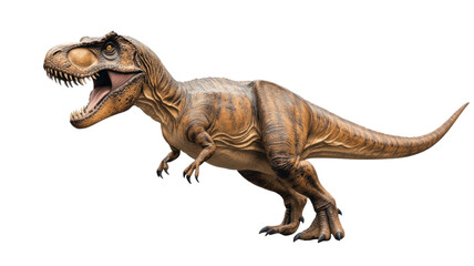 Fototapeta premium Realistic Tyrannosaurus Rex Standing Isolated on White Background Prehistoric Dinosaur Model Depicting Power, History, and Evolution
