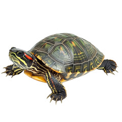 Obraz premium A redeared slider turtle resting on a clean, transparent background in a calm and focused pose, red eared slider turtle,isolated transparent background