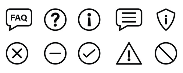 Essential Information and Notification Icon Set for UI Alerts, Messages, Updates, Warnings, and Popups vector illustration.