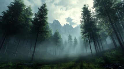 Obraz premium Misty Mountain Forest Path. (3)